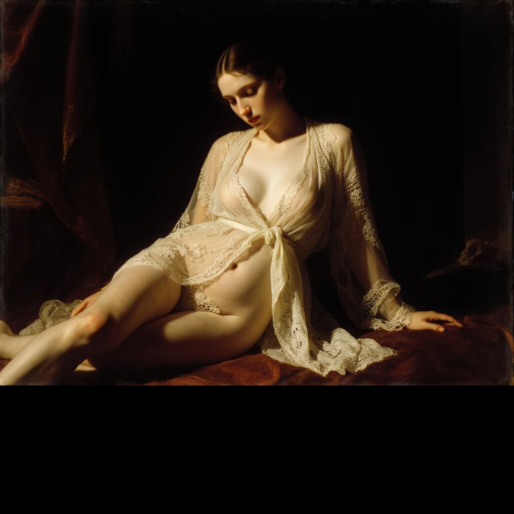 Renaissance style portrait, elegant pose, vintage lace fabric, oil painting quality